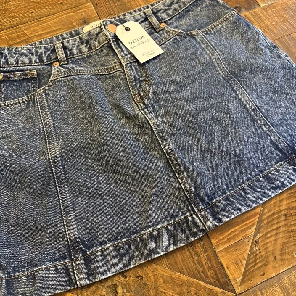 ASOS Miss Selfridge Denim Mini Skirt Womens Size 12 Blue Casual A-Line Short